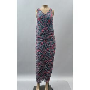 House of Harlow 1960 Sleeveless Floral Ruched Bodycon Midi Dress Pink Size Large